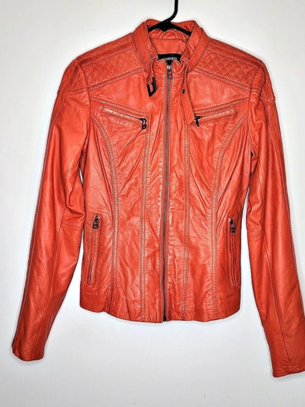 NWT Danier Genuine Leather Moto Jacket | Coral Orange | Size XS